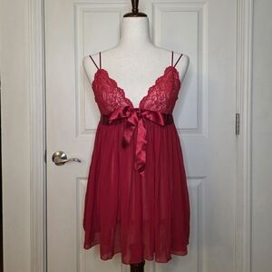 Victoria's Secret Red Sheer Lace Babydoll Chemise